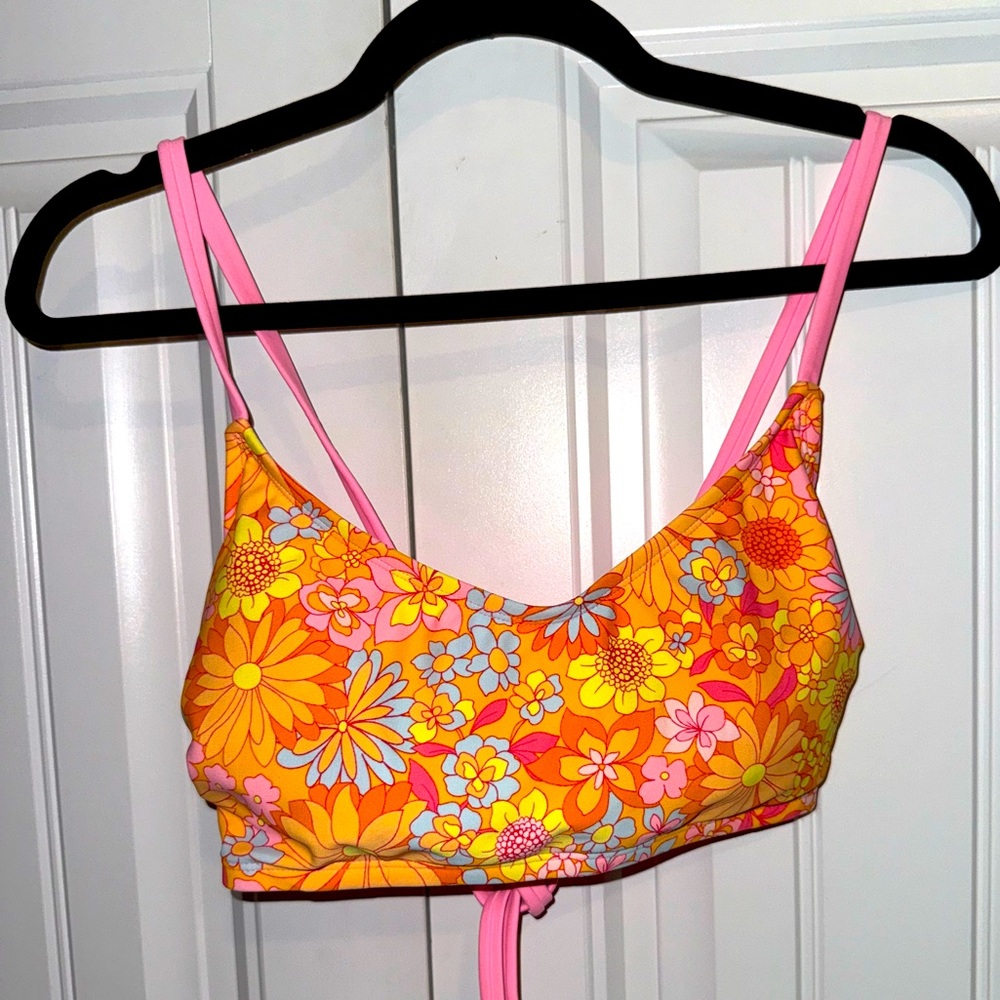 WILD FABLE Orange Floral Scoop Neck Bikini Top Size D/DD (8-10)